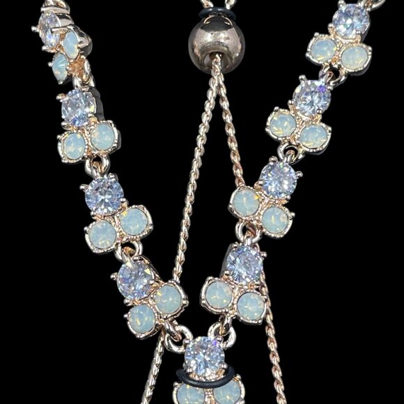 Cubic Zirconia Necklace Earring Set Adjustable Glam Sparkly Gift Holiday New - Picture 4 of 10